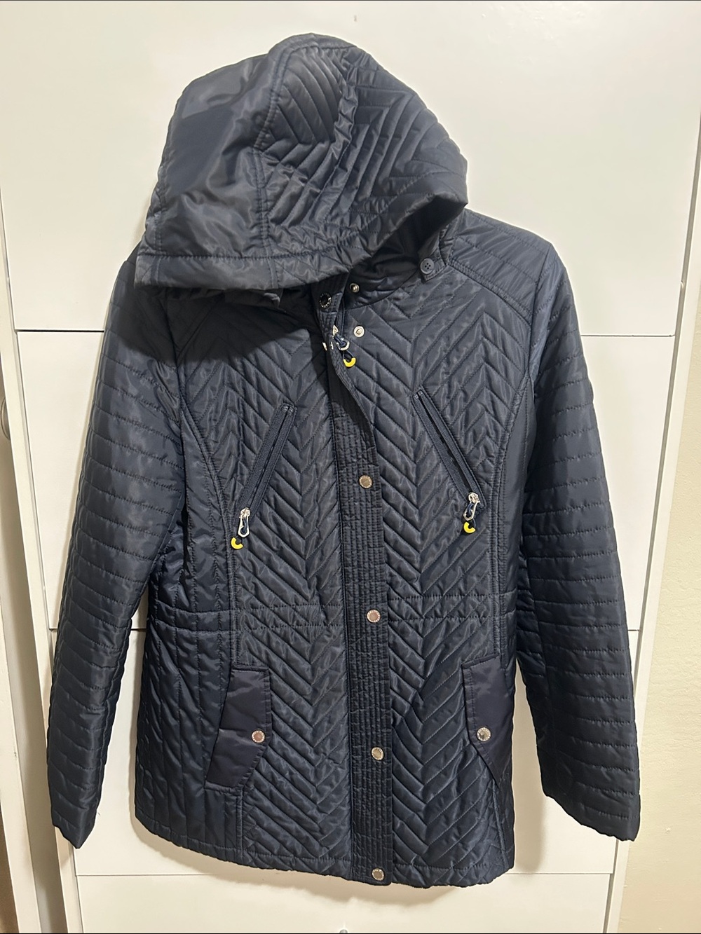 Nautica Quilted Hooded Jacket in Dark Blue